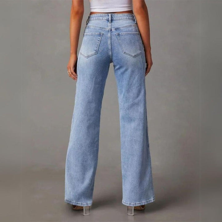 Kvinnors Högmidjade Vida Jeans Avslappnade Denimbyxor