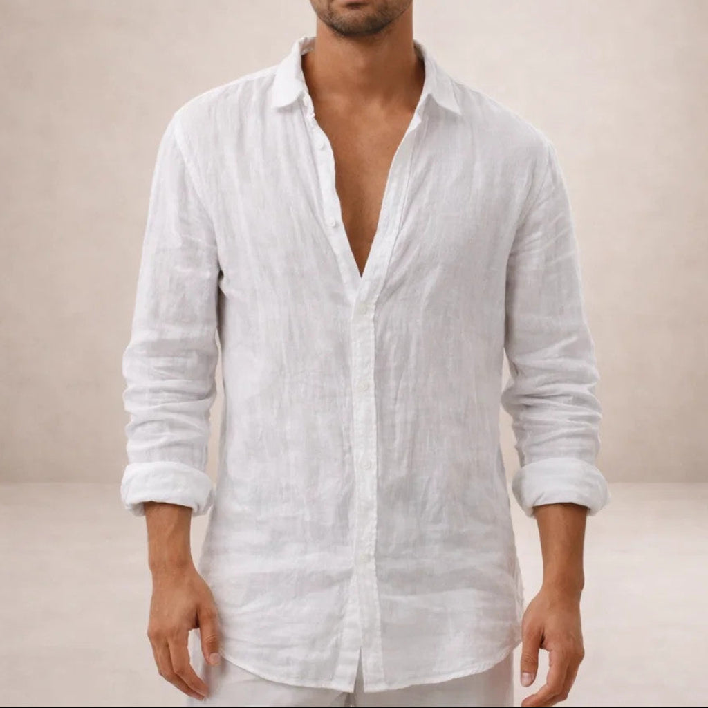 Herrars Regular Fit Linne Knapp-Down Casual Skjorta