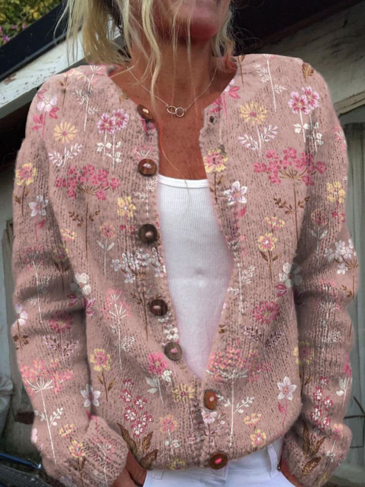 Kvinnors Tryckt Knapp Cardigan Lång Ärmar Casual Stickad
