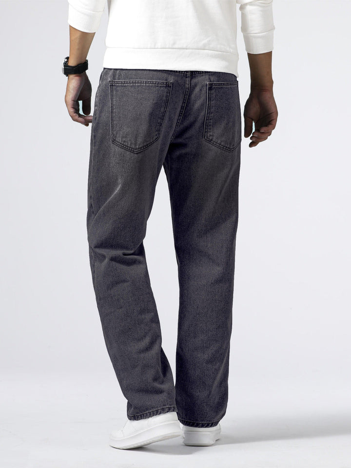 Herrens Denim Jeans Rakt Ben Tvättad Blå Varje Dags Passform