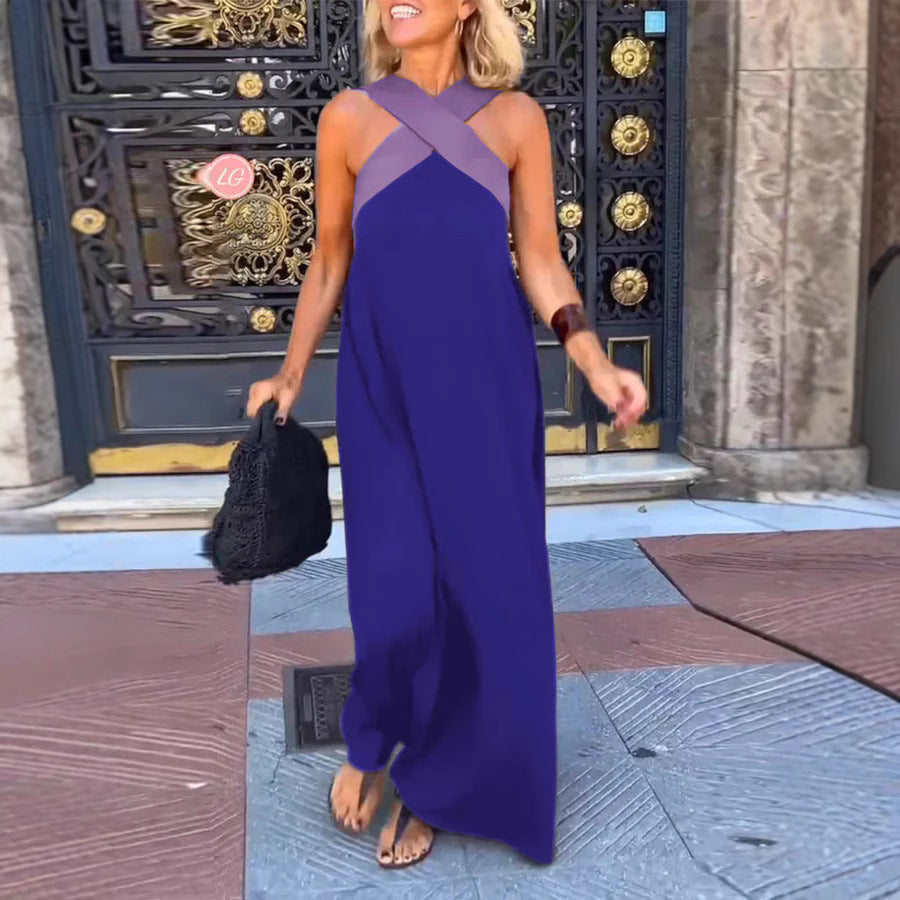 Kvinnors Crossover Halter Maxi Klänning Med Flödande Silhuett