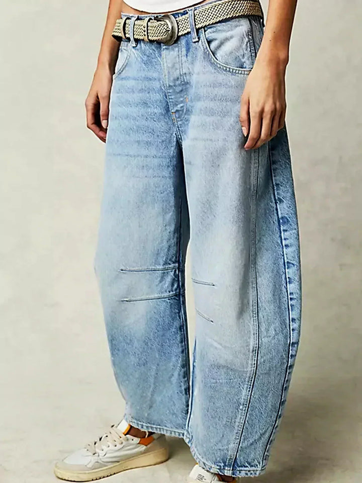 Kvinnors tryckta barrel-leg jeans – Avslappnad denim för streetwear och helgoutfits