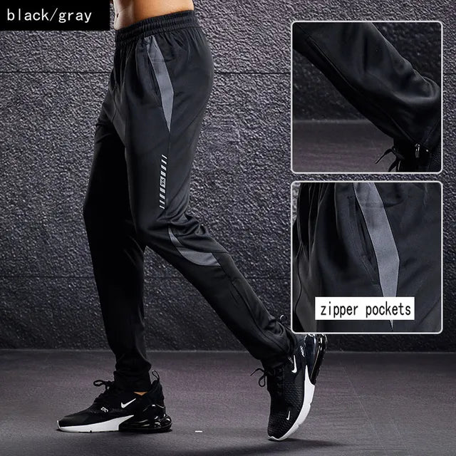 Herrars Sport Joggerbyxor med Dragkedjefickor, Tapered Fit, Lätta Träningsbyxor