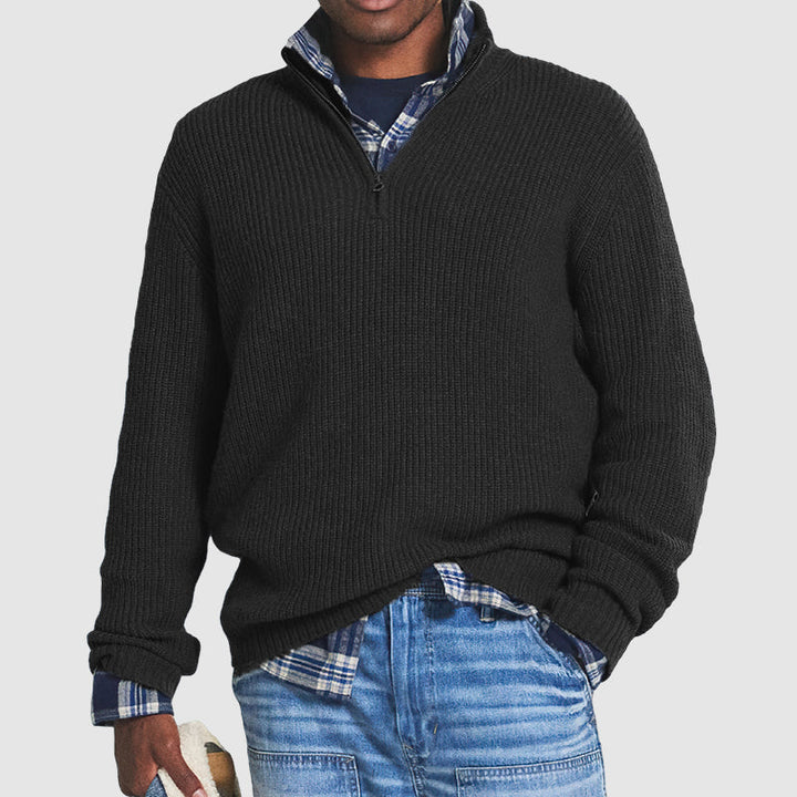 Herrarnas Ribbade Kvart Zip Cashmere Tröja Regular Fit