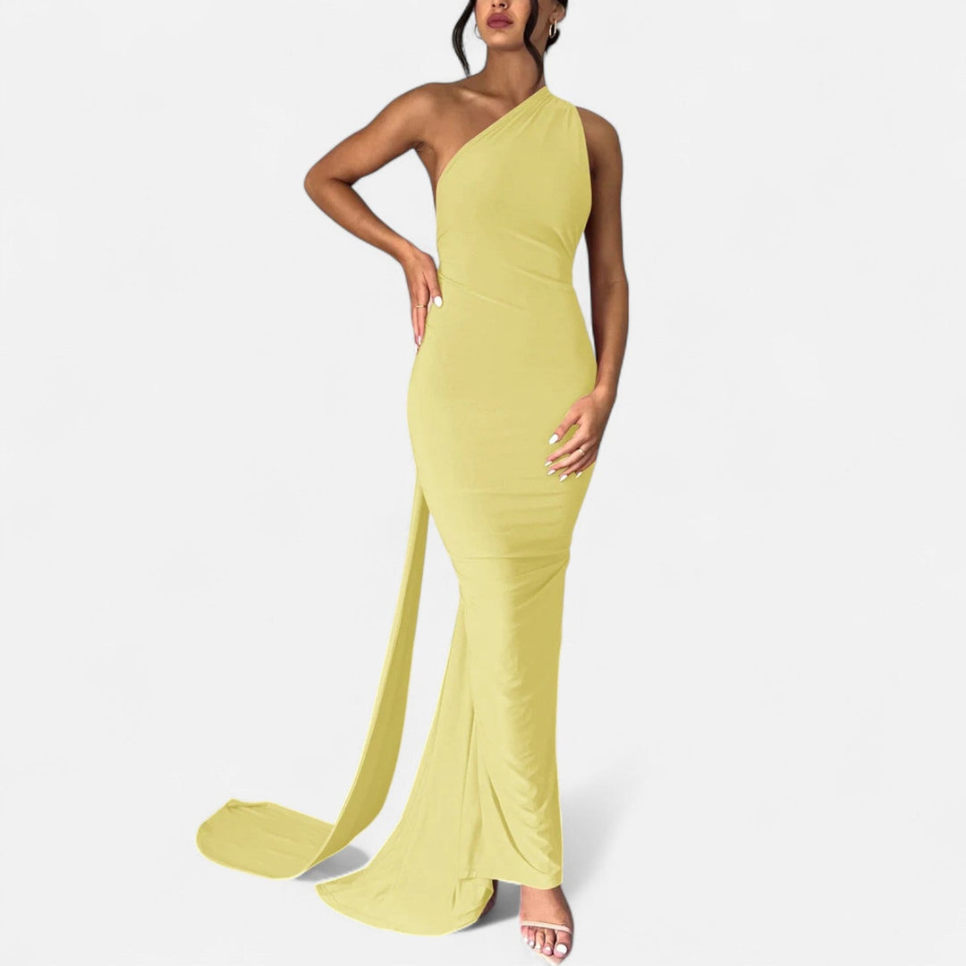 Kvinnors Enaxlad Halterneck Maxi Klänning – Fitted Gown för Kvällsevenemang
