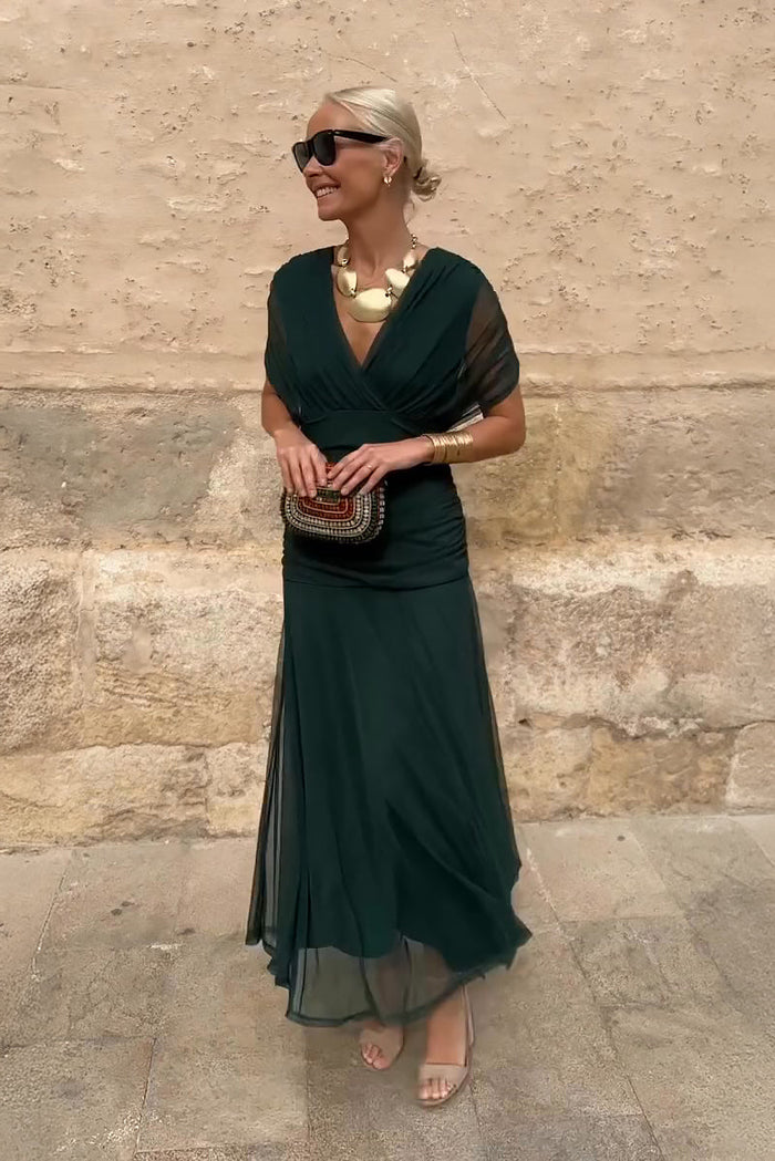 Kvinnors Draperad V-ringad Chiffon Maxiklänning