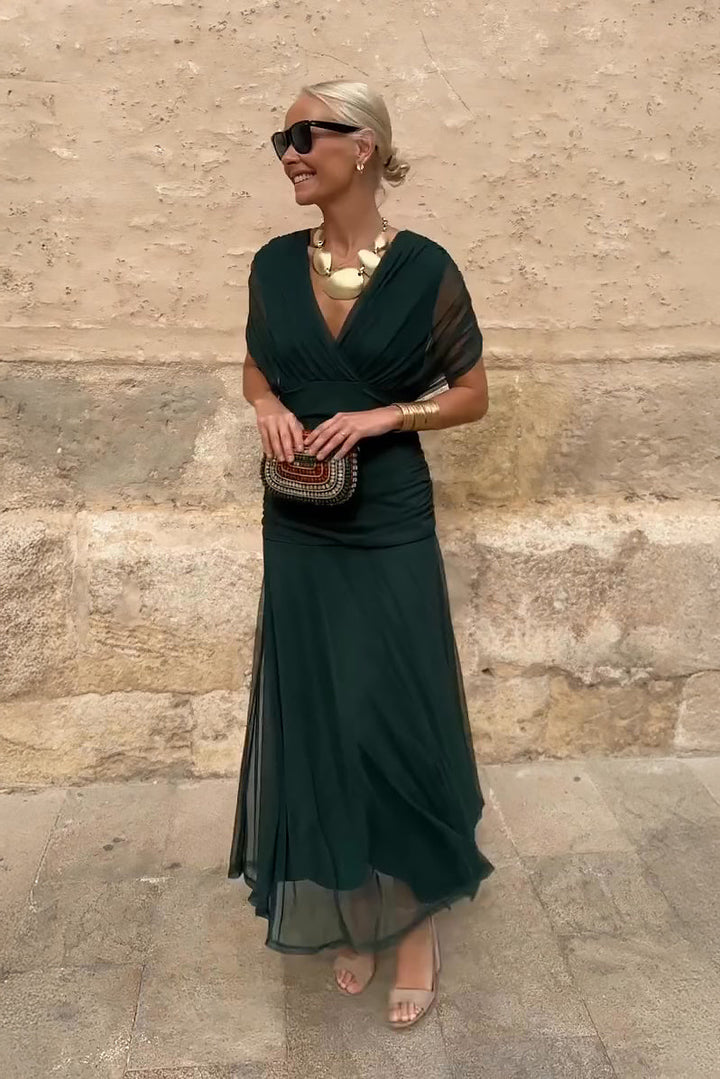 Kvinnors Draperad V-ringad Chiffon Maxiklänning