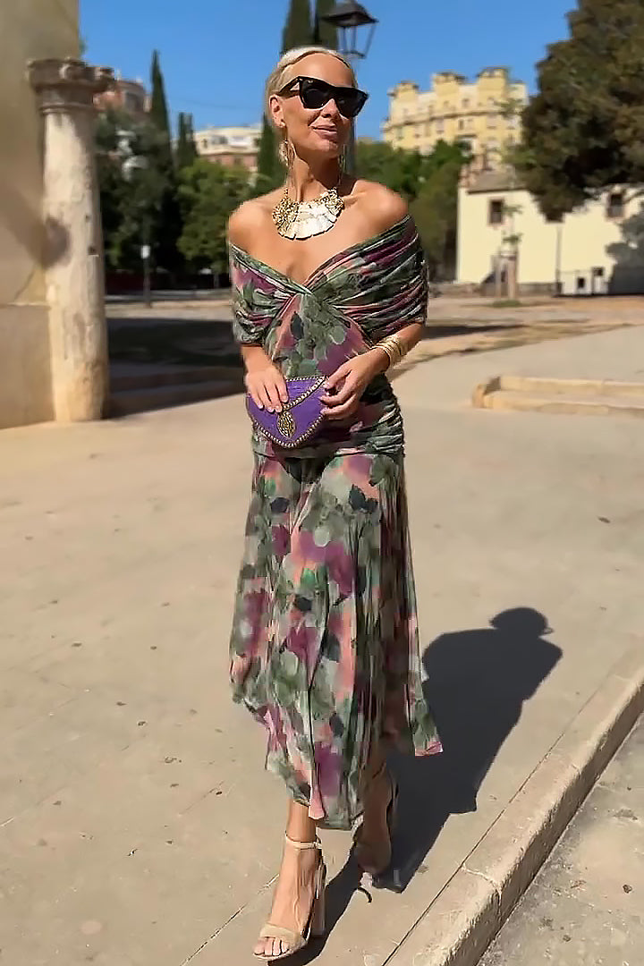 Kvinnors Draperad V-ringad Chiffon Maxiklänning