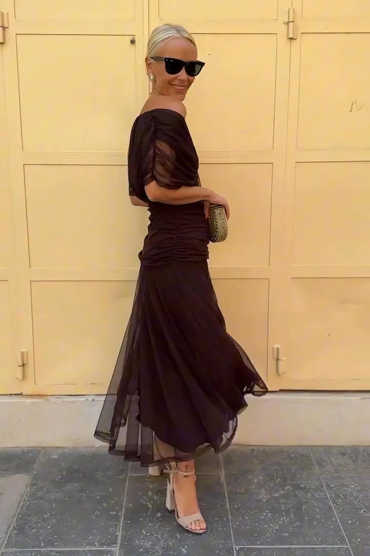 Kvinnors Draperad V-ringad Chiffon Maxiklänning