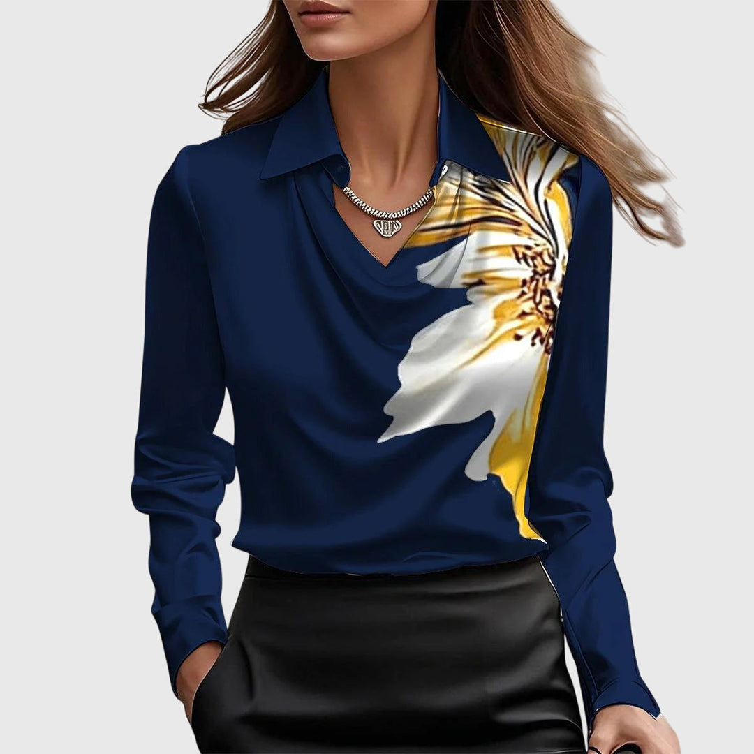 Kvinnors Satin Cowl-Neck Blus – Långärmad Skjorta med Krage för Kontor och Kvällsbruk