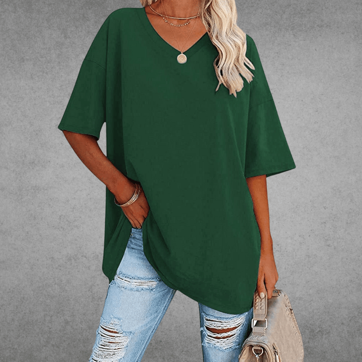 Kvinnors Oversized V-ringad Avslappnad Kortärmad T-shirt