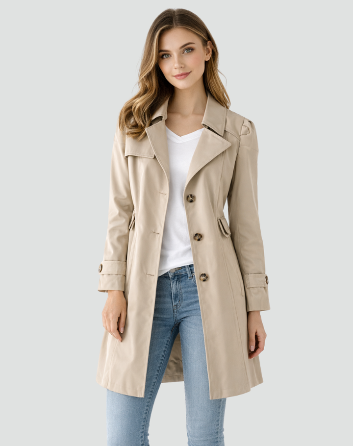 Kvinnors skräddarsydd trenchcoat med klassisk krage, midjelång jacka
