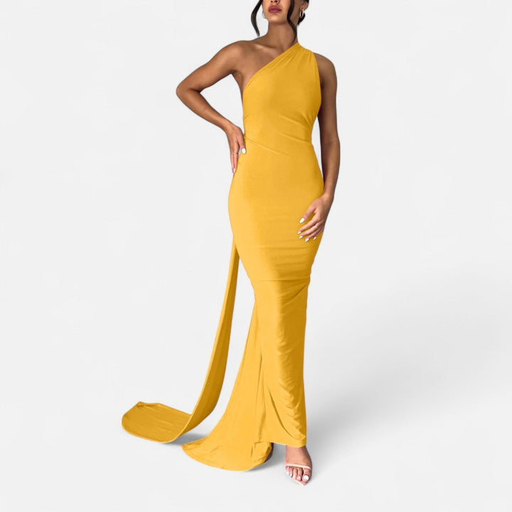 Kvinnors Enaxlad Halterneck Maxi Klänning – Fitted Gown för Kvällsevenemang