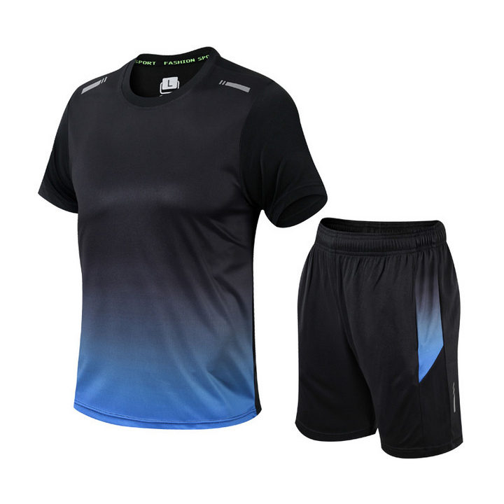 Herrarnas sportset med gradientdesign, andningsbart, snabbtorkande, slim fit för gymträning, löpning och aktivt livsstil