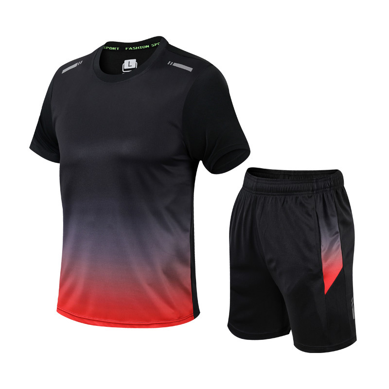 Herrarnas sportset med gradientdesign, andningsbart, snabbtorkande, slim fit för gymträning, löpning och aktivt livsstil