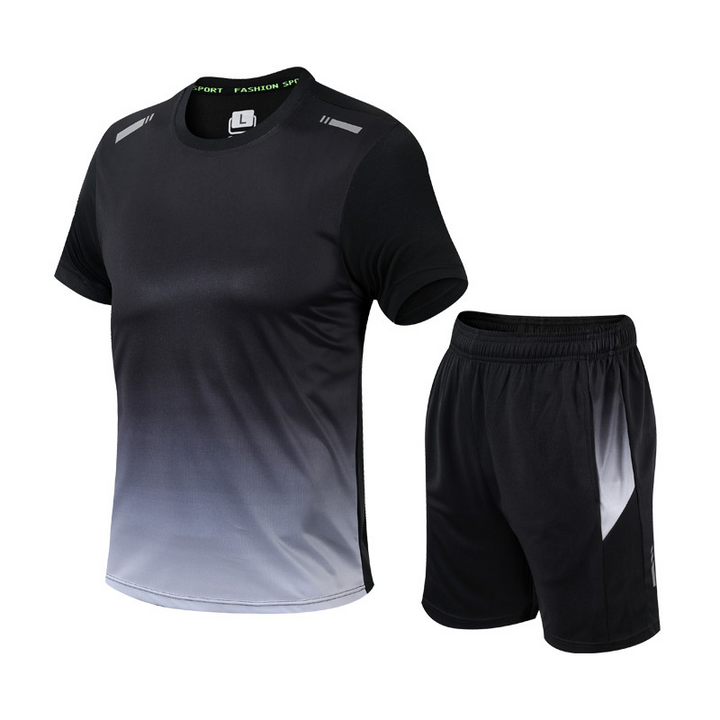 Herrarnas sportset med gradientdesign, andningsbart, snabbtorkande, slim fit för gymträning, löpning och aktivt livsstil