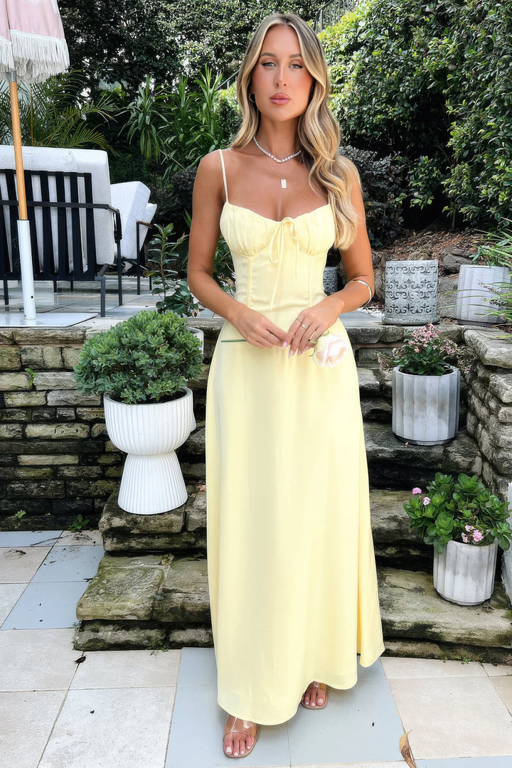 Kvinnors Strappy Korsett Detalj Flödande Maxi Sommarklänning