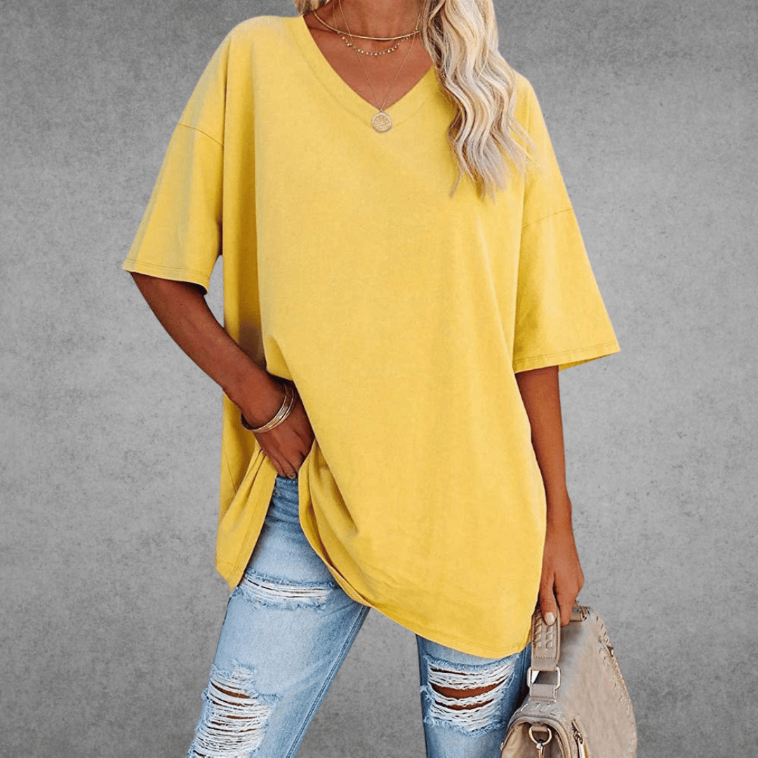 Kvinnors Oversized V-ringad Avslappnad Kortärmad T-shirt