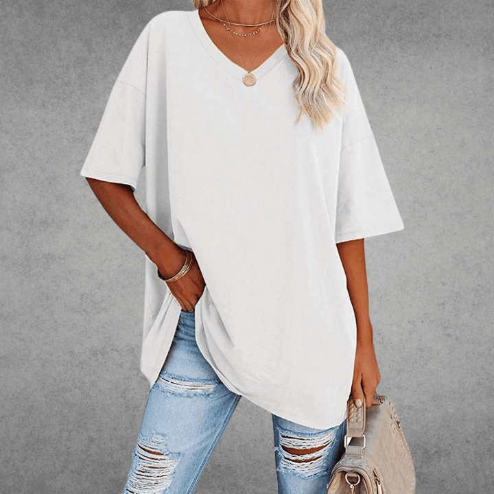 Kvinnors Oversized V-ringad Avslappnad Kortärmad T-shirt