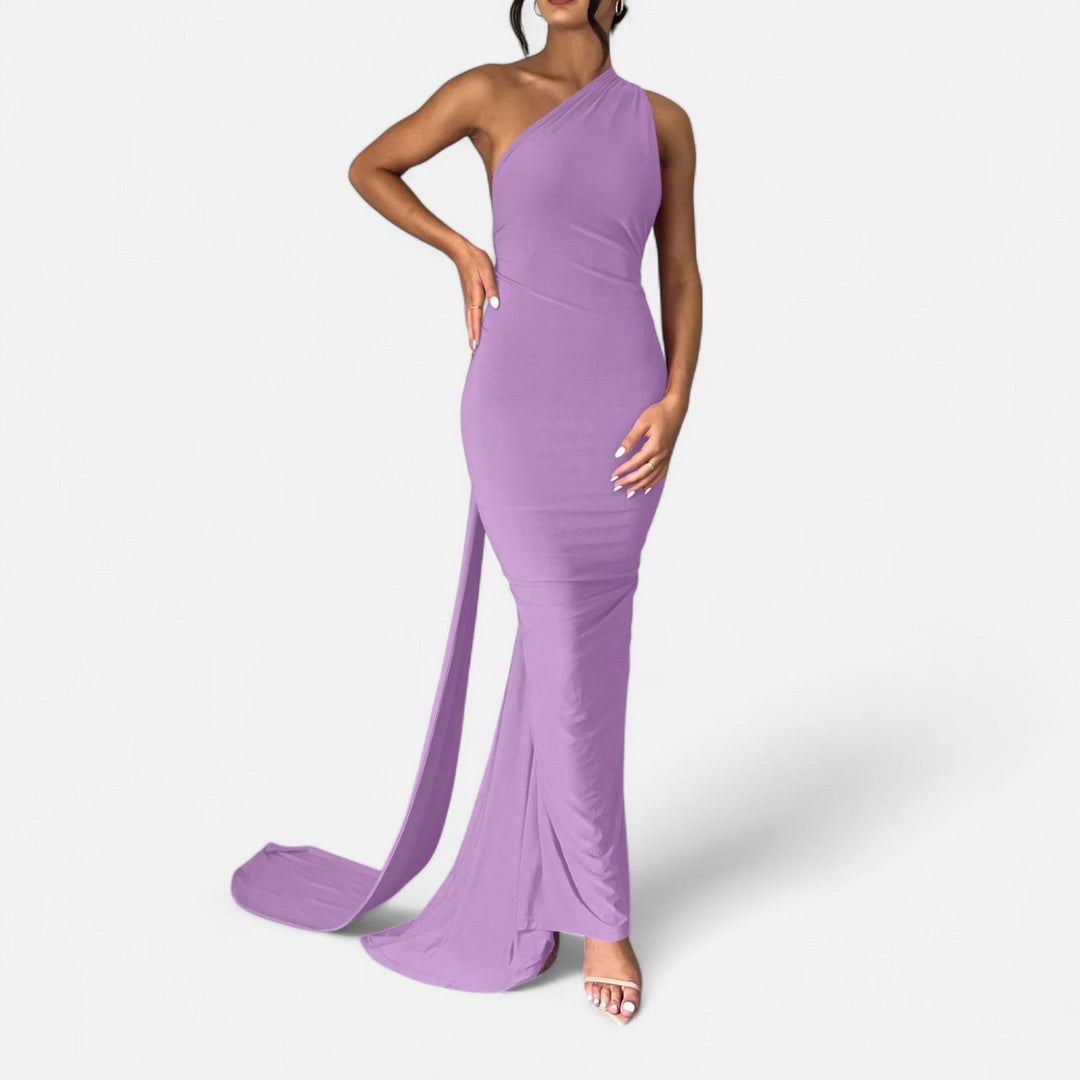Kvinnors Enaxlad Halterneck Maxi Klänning – Fitted Gown för Kvällsevenemang