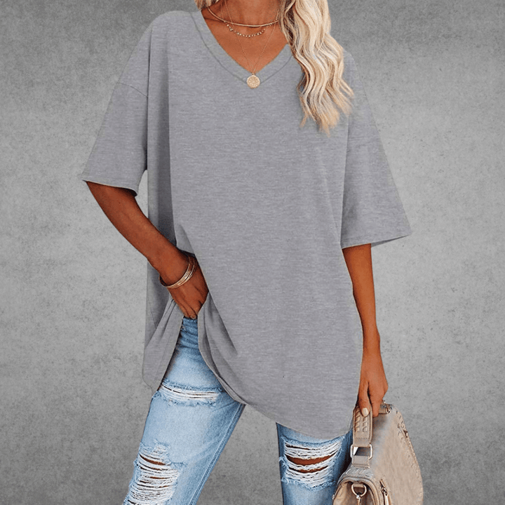 Kvinnors Oversized V-ringad Avslappnad Kortärmad T-shirt
