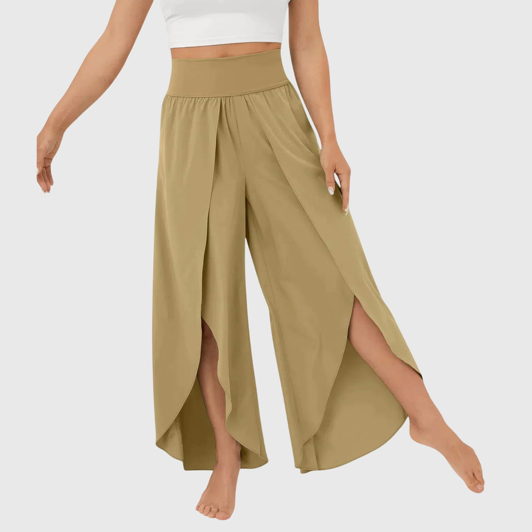 Kvinnors Högmidjade Vida Byxor med Slits – Flödande Boho Sommarstil för Semester och Strandkläder