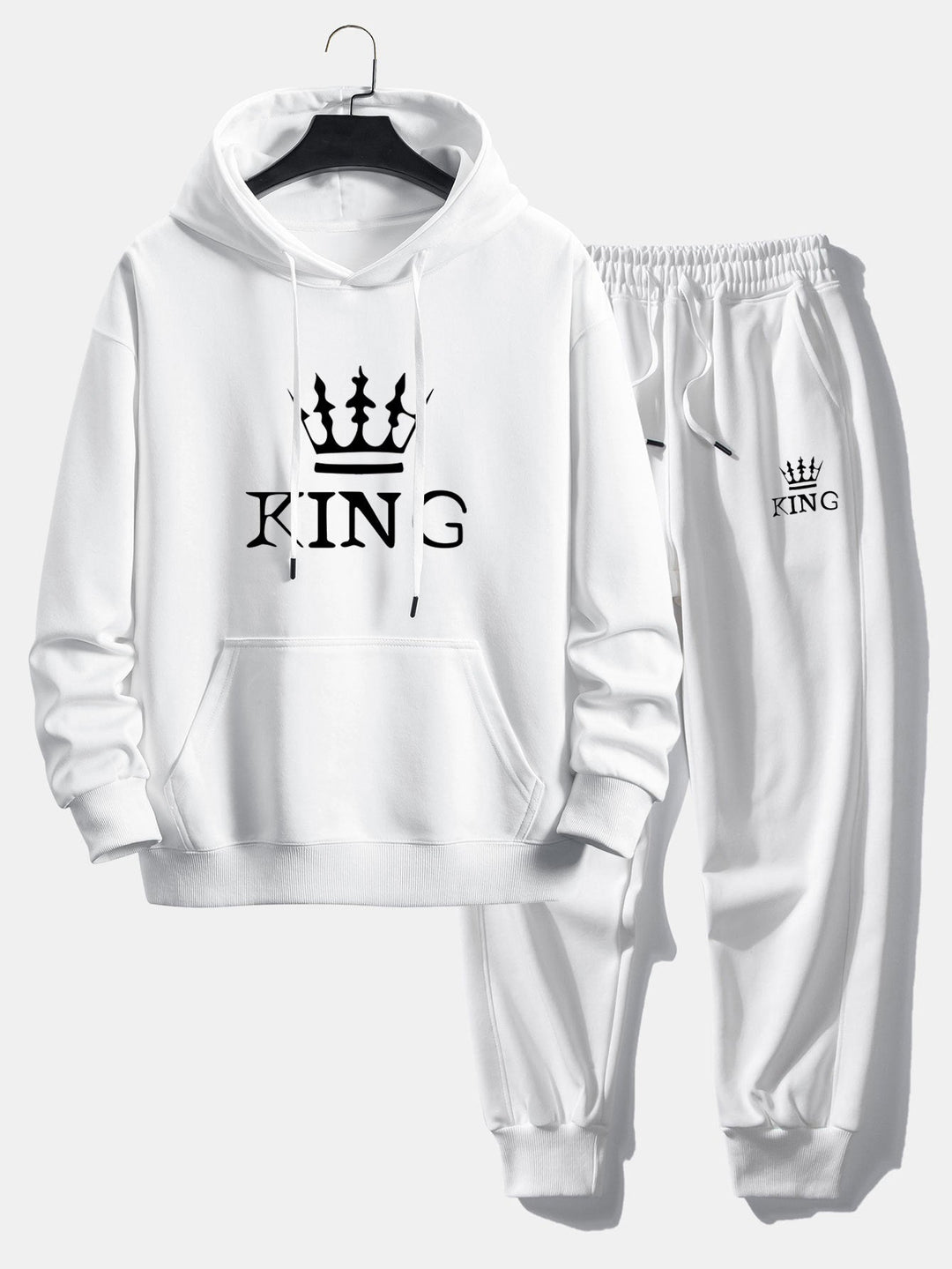Herrars tryckta avslappnade träningsoverall – Hoodie-set i bomullsblandning för streetwear och resor