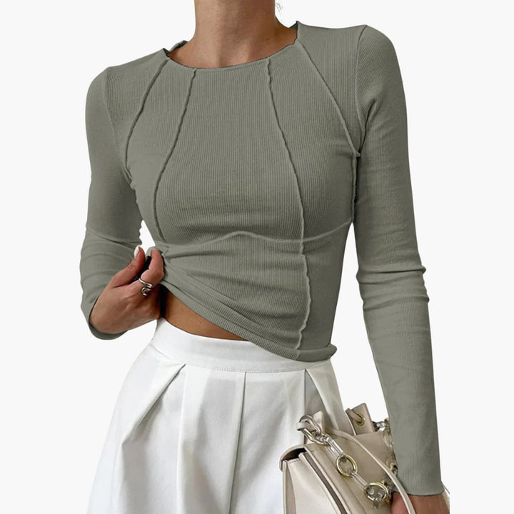 Kvinnors Ribbade Cropped Top Med Konturerad Söm Detalj