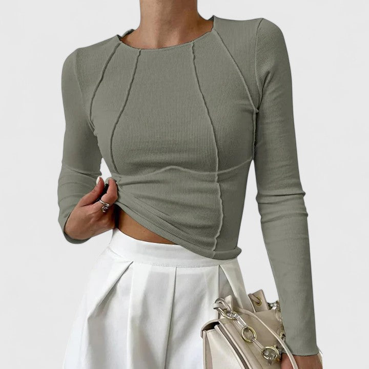 Kvinnors Ribbad Långärmad Topp – Fitted Everyday Layer för Smart Casual Klädsel