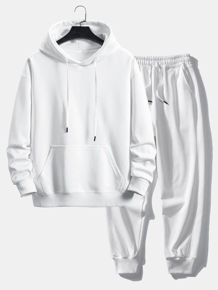 Herrars Basic Träningsset – Pullover Hoodie och Cuffed Joggers för Daglig Komfort