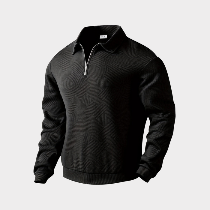 Herrars Texturerad Halv-Zip Sweatshirt – Smart Casual Polo Stil för Kallare Dagar