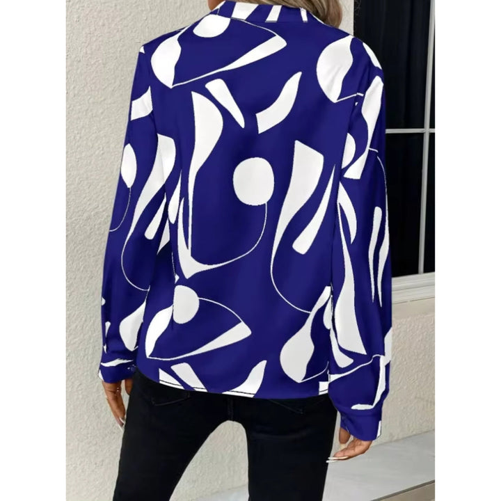 Kvinnors Abstrakta Mönster V-ringad Blus – Avslappnad Långärmad Stil för Smart Casual Klädsel