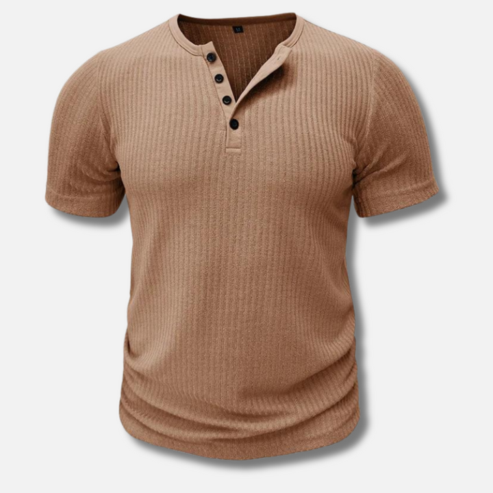 Herrens Ribbad Slim Fit Kortärmad Henley T-shirt