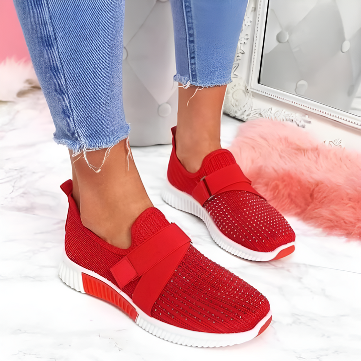 Kvinnors Stickade Slip-On Träningsskor med Elastiskt Band Lätta Bekväma Skor