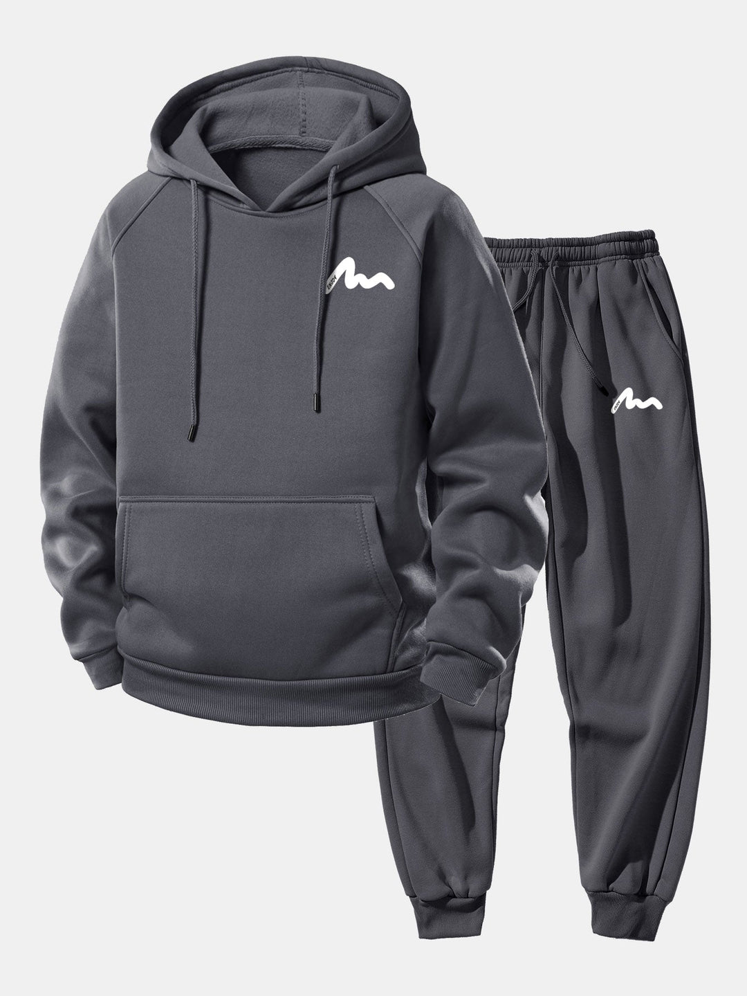 Herrarnas tryckta hoodie-träningsoverall – Avslappnad polyester-jogger-set för streetwear och vardagsbruk