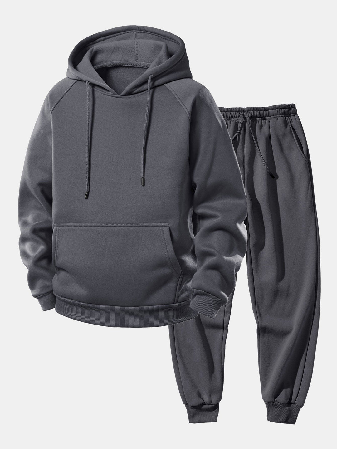 Herrens Raglan Hoodie Träningsdräkt – Regular Fit Polyester Set för Vardagscasual