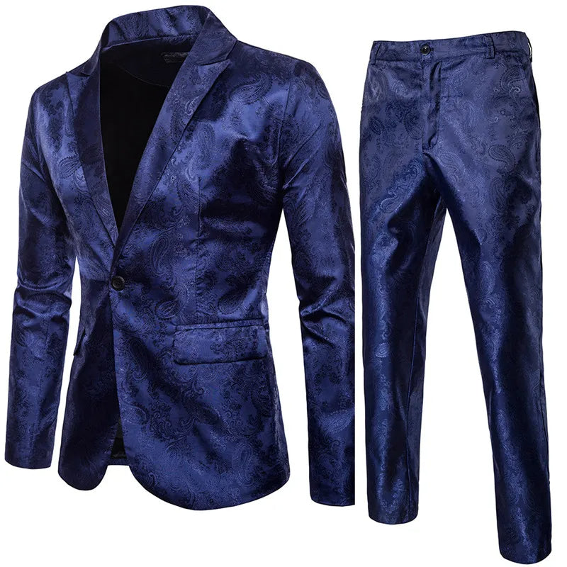 Herrarnas Jacquard Kostymset Slim Fit Formell Blazer Byxor