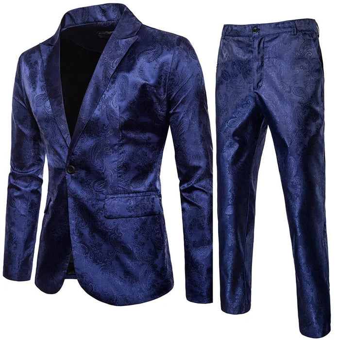 Herrarnas Jacquard Kostymset Slim Fit Formell Blazer Byxor