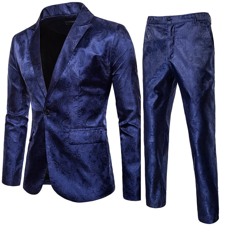 Herrarnas Jacquard Kostymset Slim Fit Formell Blazer Byxor