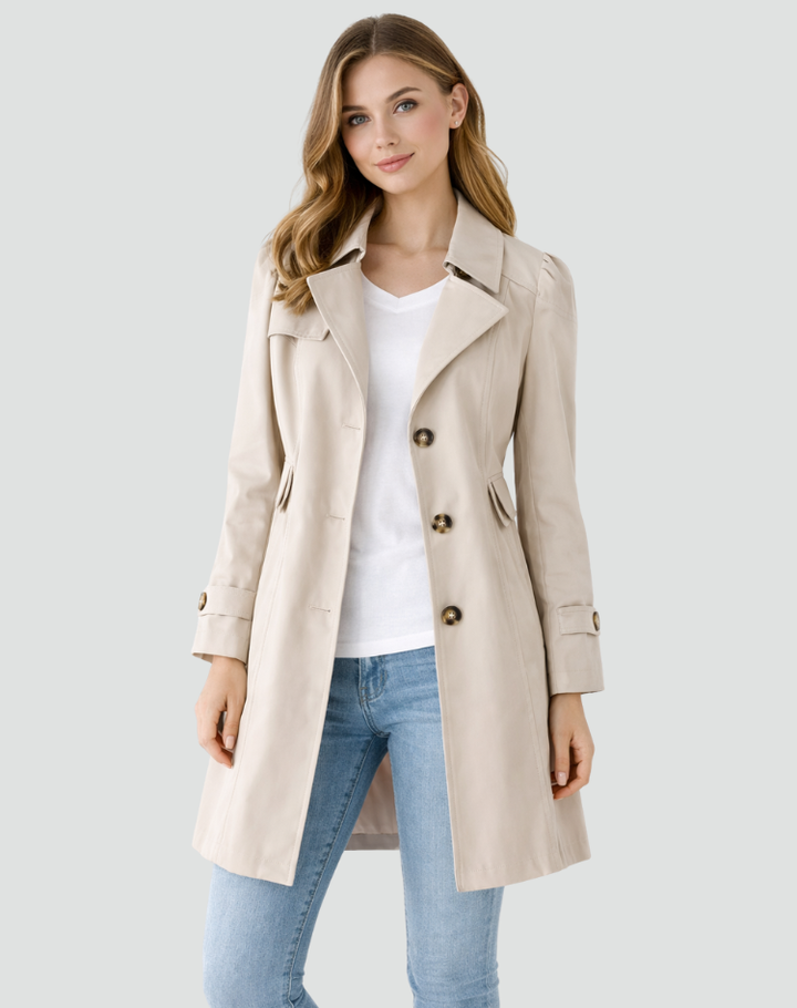 Kvinnors skräddarsydd trenchcoat med klassisk krage, midjelång jacka