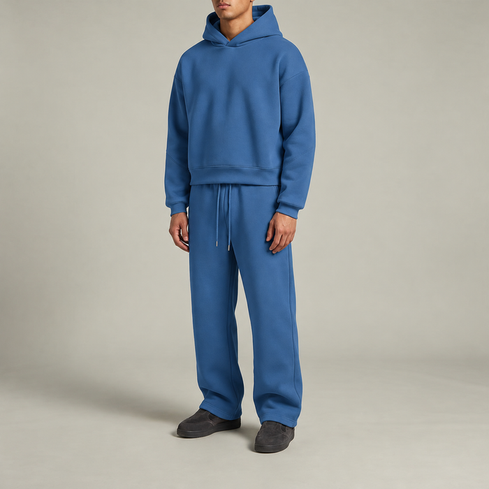 Mäns Oversized Huva Träningsdräkt Set – Varm Bomullsblandning Loungewear för Vinter