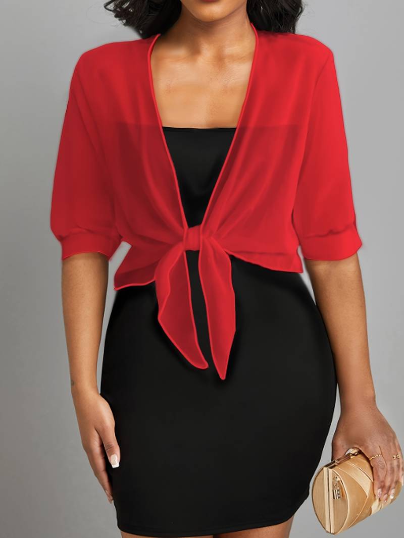 Kvinnors Transparent Chiffong Knyt Framsidan Kort Bolero Top