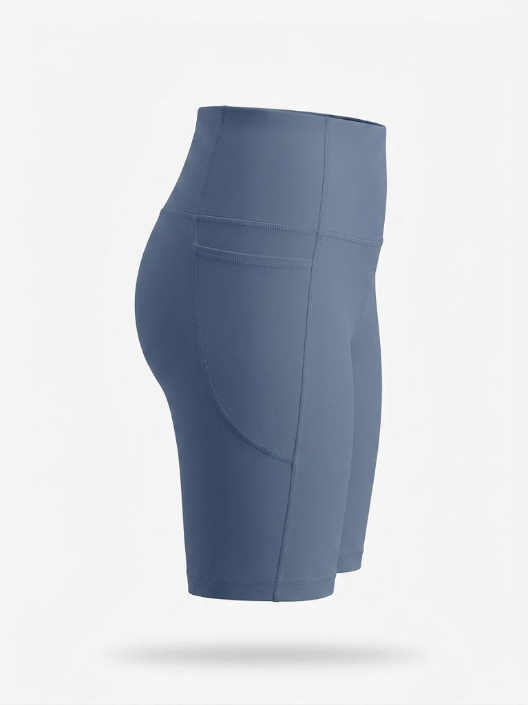 Kvinnors Högmidjade Cykelshorts – Stretch Pocket Activewear för Träning och Löpning