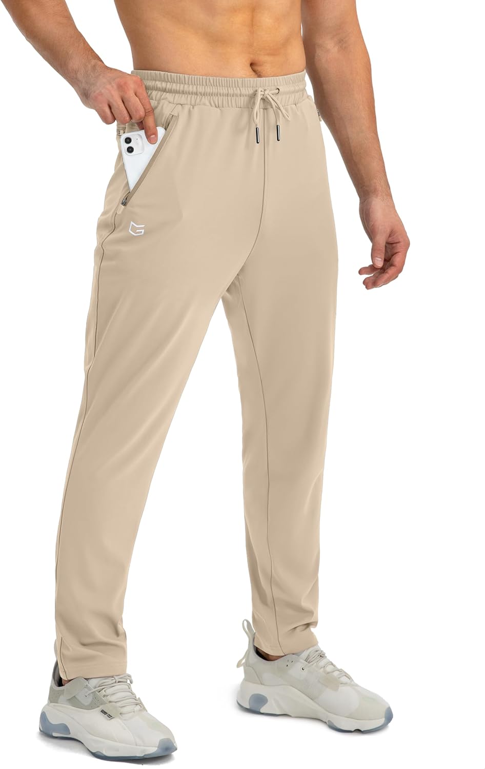 Herr Tapered Joggers – Lätta Stretch Träningsbyxor med Säkra Fickor med Dragkedja