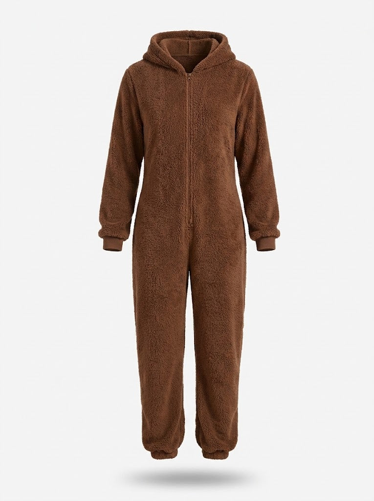 Kvinnors Hooded Fleece Onesie – Mysig Zip-Up Vinterloungewear för Kalla Nätter
