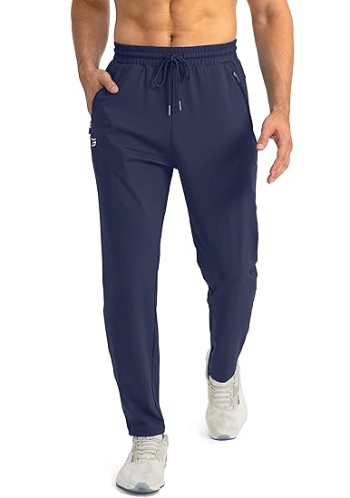 Herr Tapered Joggers – Lätta Stretch Träningsbyxor med Säkra Fickor med Dragkedja