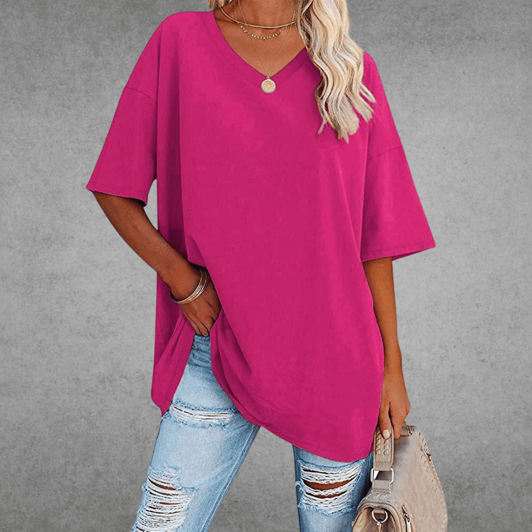 Kvinnors Oversized V-ringad Avslappnad Kortärmad T-shirt