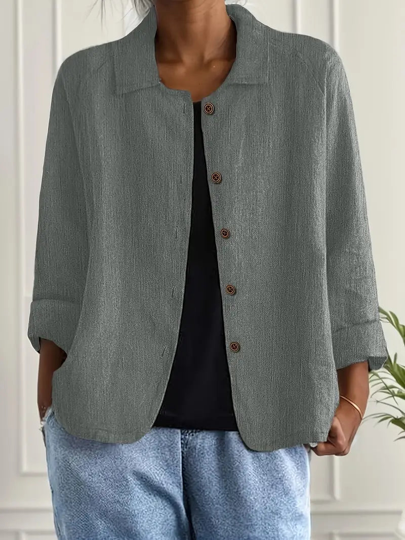 Kvinnors Lätta Knapp-Front Tröja Cardigan Casual Lager