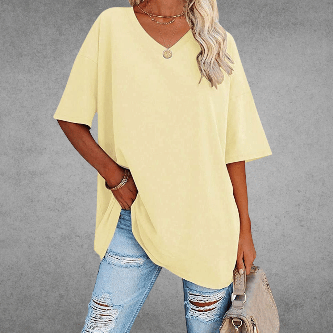 Kvinnors Oversized V-ringad Avslappnad Kortärmad T-shirt