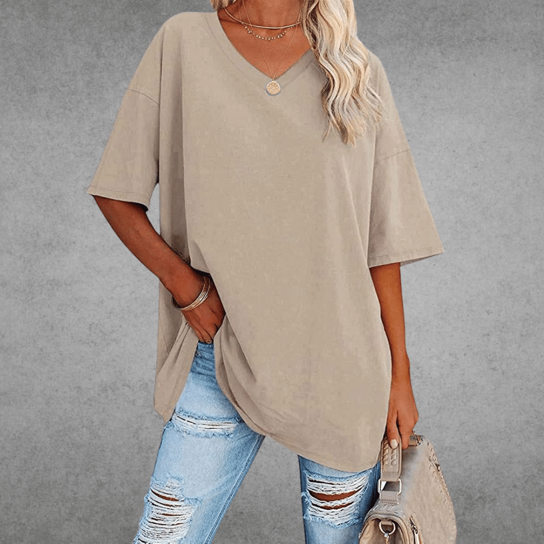Kvinnors Oversized V-ringad Avslappnad Kortärmad T-shirt